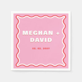 Retro Squiggle Vågigt Curve Rosa Red Bröllop Pappersservett