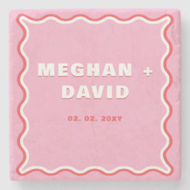 Retro Squiggle Vågigt Curve Rosa Red Bröllop Stenunderlägg