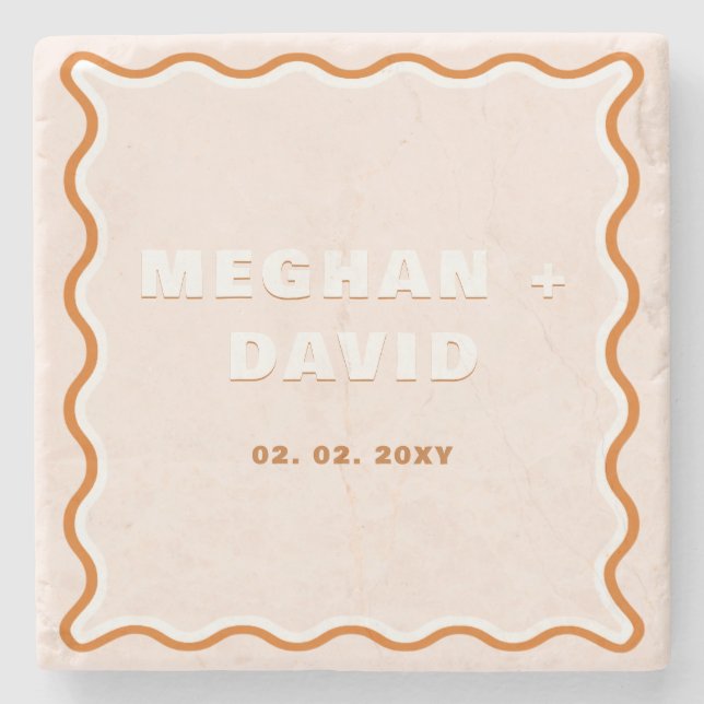 Retro Squiggle Vågigt Curve Terracotta Bröllop Stenunderlägg (Framsidan)