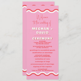Retro Squiggle Vågigt Rosa Red Bröllop Program