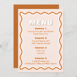 Retro Squiggle Vågigt Terracotta Bröllop Menu Meny
