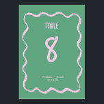 Retro Squiggle Whimsical Rosa and Grönt Bröllop Bordsnummer<br><div class="desc">Ett trendig vågigt ett handskrivet manuskort för bordsnummer i stil bröllop enligt den senaste trenden i stationär bröllop.</div>