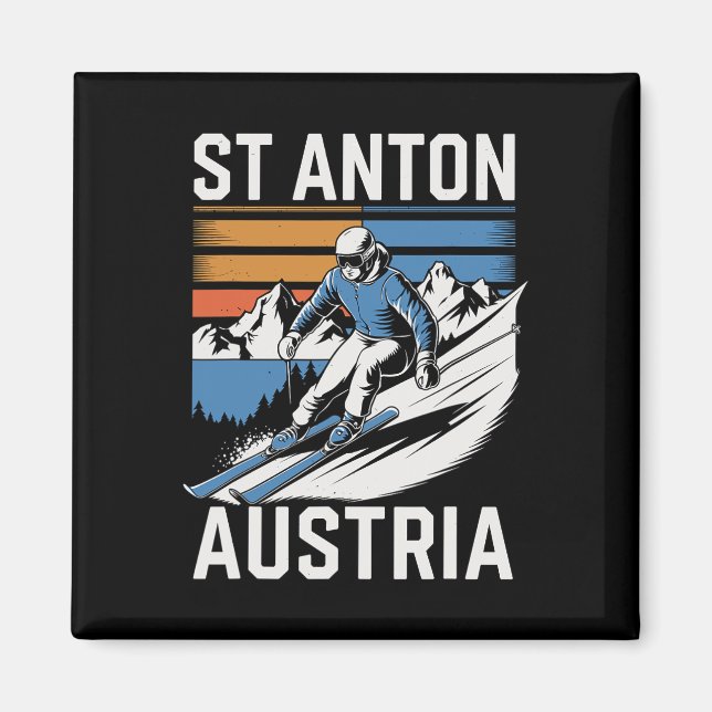 Retro St Anton Austria Ski Resort  Magnet (Framsidan)