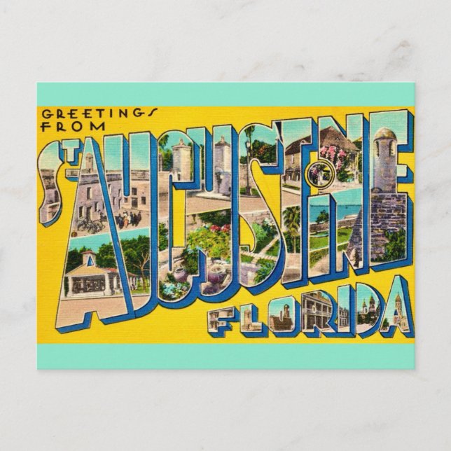 Retro St Augustine Florida Postkort Vykort (Framsida)