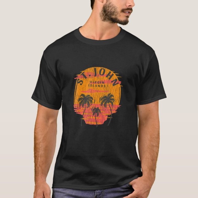 Retro St. John Virgin Islands Handflatan Träd Suns T Shirt (Framsida)