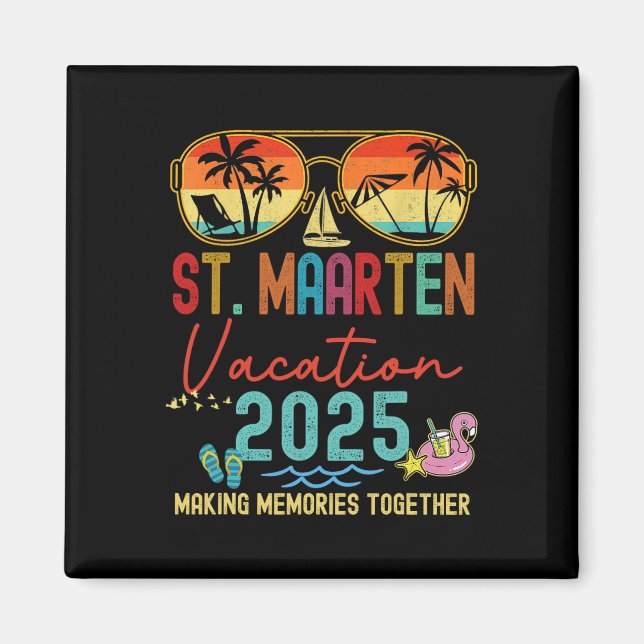 Retro St. Maarten Vacation 2025 Memories Matching Magnet (Framsidan)