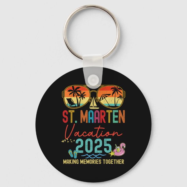 Retro St. Maarten Vacation 2025 Memories Matching Nyckelring (Framsida)