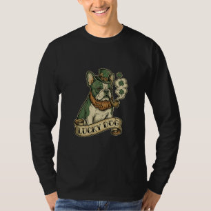 Retro St. Patrick's Day Fransk Bulldog "Lucky Dog" T Shirt