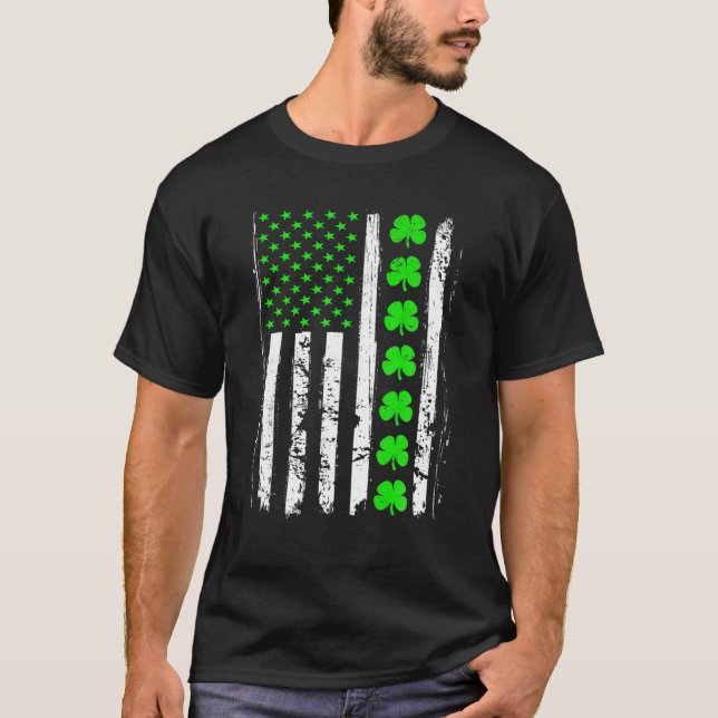 Retro St patrick's day Grönt IRISH American Flagga T Shirt (Framsida)