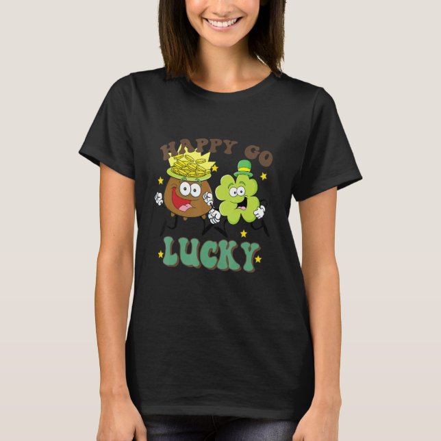 Retro St Patrick's Day Happy Go Lucky Pot Of Gold  T Shirt (Framsida)