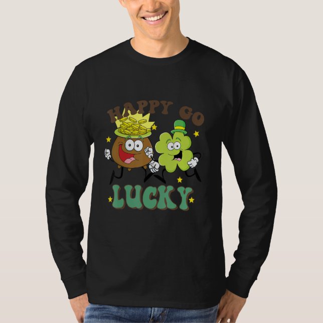 Retro St Patrick's Day Happy Go Lucky Pot Of Gold  T Shirt (Framsida)