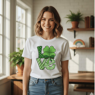 Retro St Patrick's Day Kärlek Clover Grön Plaid T Shirt