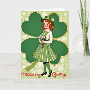 Retro St. Patricks Day Kvinnokort Kort