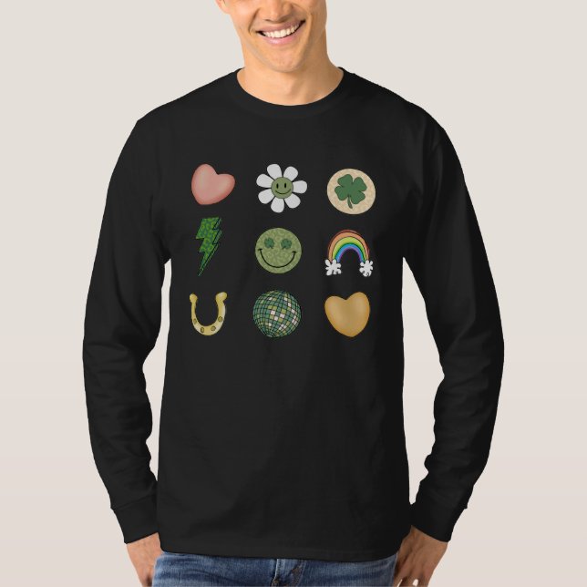 Retro St Patricks Day Lucky Vibes Shamrock For Men T Shirt (Framsida)