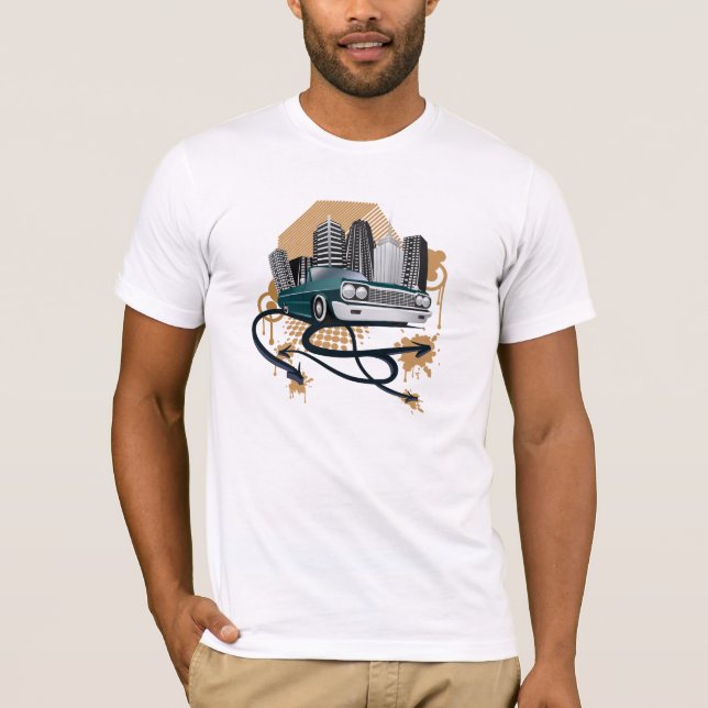 retro stads- bilt-skjorta t-shirt (Framsida)