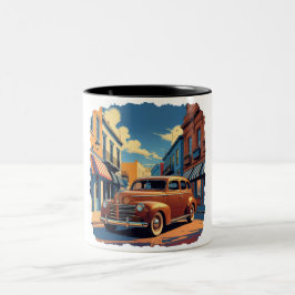 Retro stadsgata scen Två-Tonad mugg