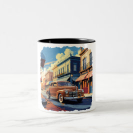 Retro stadsgata scen Två-Tonad mugg