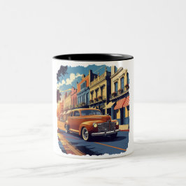 Retro stadsgata scen Två-Tonad mugg