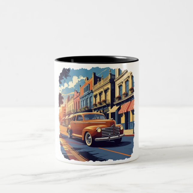Retro stadsgata scen Två-Tonad mugg (Center)