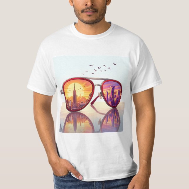 Retro stadssilhuett solglasögon design t shirt (Framsida)