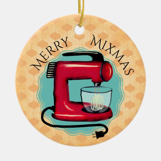 Retro stand mixer bakar bakverk julprydnadsföremål julgransprydnad keramik (Framsidan)