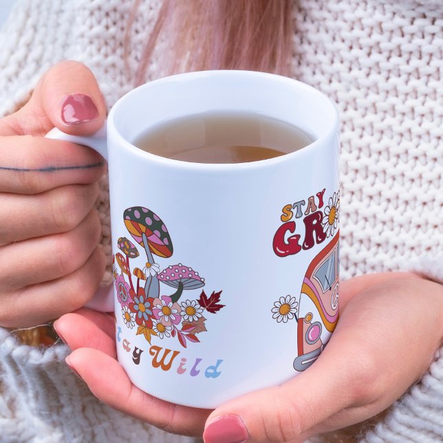 Retro Stanna Groovy Flowers Snyggt Boho-design Kaffemugg (Skapare uppladdad)