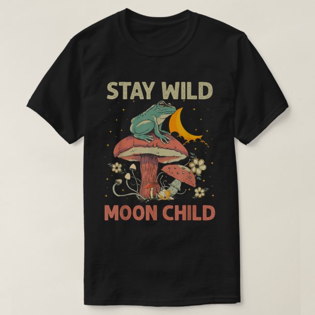 Retro Stanna Vild Måne Child Frog Mushroom Hippie T Shirt (Design framsida)