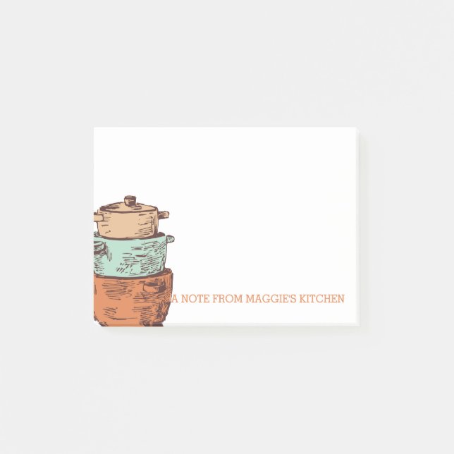 retro staplade matlagningkrukar panorerar post-it block (Framsida)