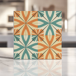 Retro Starburst-design i teal och terrakotta Kakelplatta