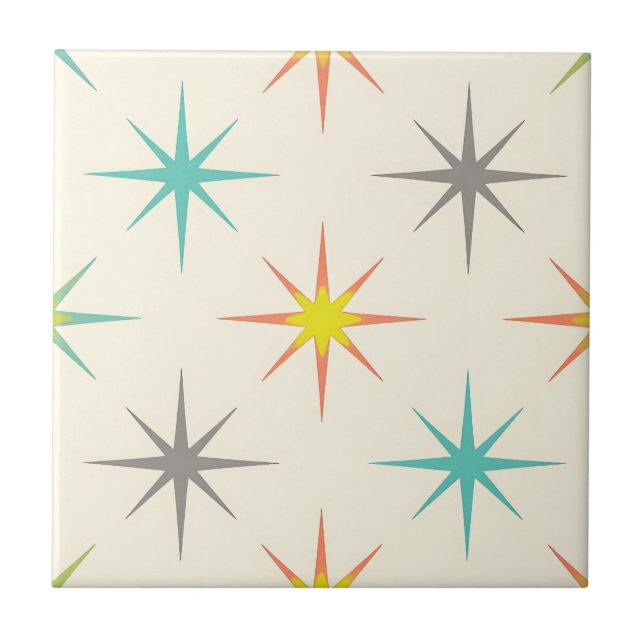 Retro Starburst Mid-Century Mönster Kakelplatta (Framsidan)
