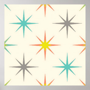 Retro Starburst Mid-Century Mönster Poster
