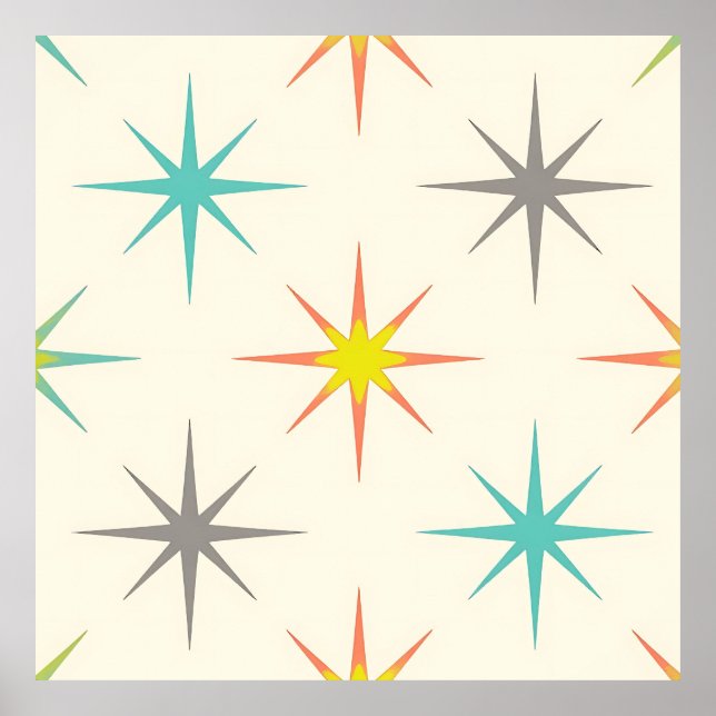 Retro Starburst Mid-Century Mönster Poster (Framsidan)