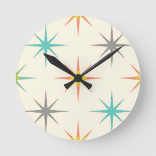 Retro Starburst Mid-Century Mönster Rund Klocka