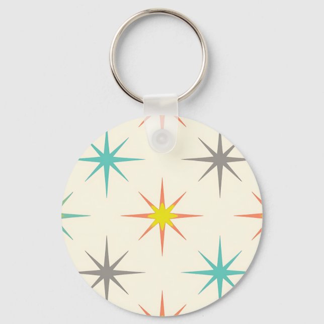 Retro Starburst Mid-Century Pattern Nyckelring (Framsida)