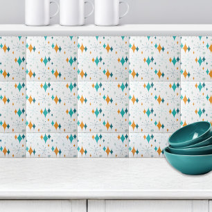 Retro Starburst Stars Mönster Orange Teal Aqua Kakelplatta