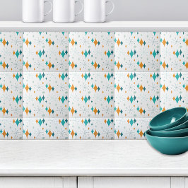 Retro Starburst Stjärnmönster Orange Teal Aqua Kakelplatta