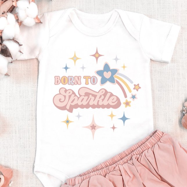 Retro Stars är födda i Gnistra Färg Editable Girls T Shirt (Skapare uppladdad)