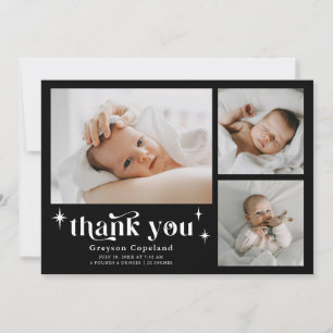 Retro Stars Boy Black Birth-annons Card Meddelande