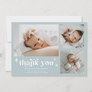 Retro Stars Boy Blue Birth Announcement Card Meddelande