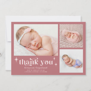 Retro Stars Boy Dusty Rosa Birth Notice Meddelande