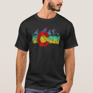 Retro Statlig flagga Colorado Rocky mountains Skii T Shirt