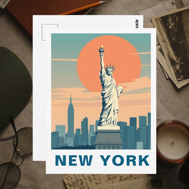 Retro Statue of Liberty New York City Travel Vykort (Retro Statue of Liberty New York City Travel Postcard
)