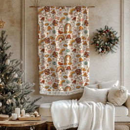 Retro Stay Groovy Peace and Love Mushrooms Blanket Fleecefilt
