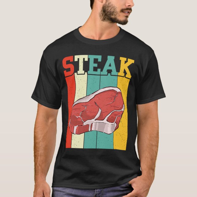 Retro Steak Raw Steak Kött Food Beef Cow Grilling T Shirt (Framsida)