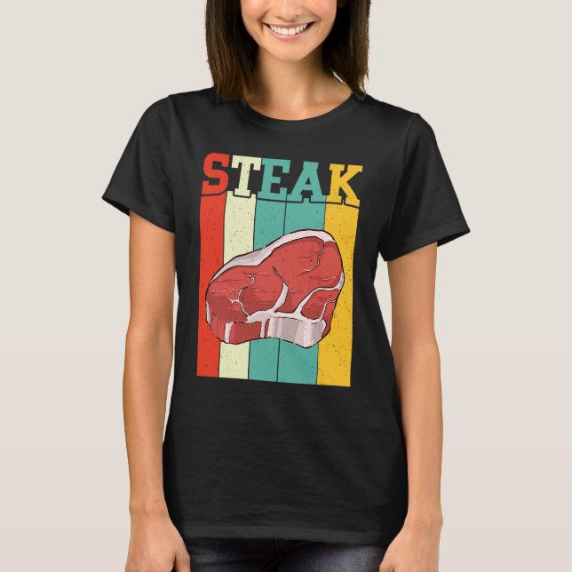 Retro Steak Raw Steak Meat Food Beef Cow Grilling T Shirt (Framsida)