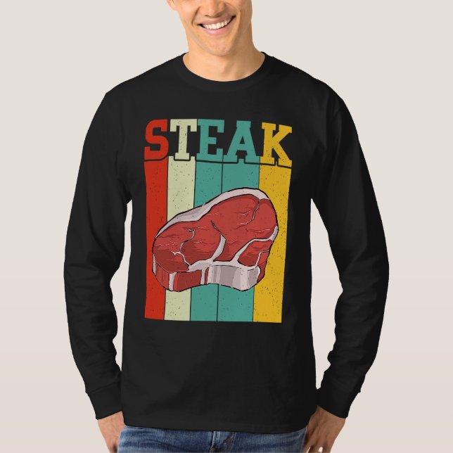 Retro Steak Raw Steak Meat Food Beef Cow Grilling T Shirt (Framsida)