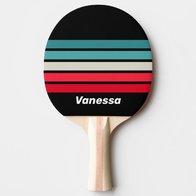 Retro Stealth Regnbåge Tvärgående Randig med Namn Pingisracket (Framsidan)