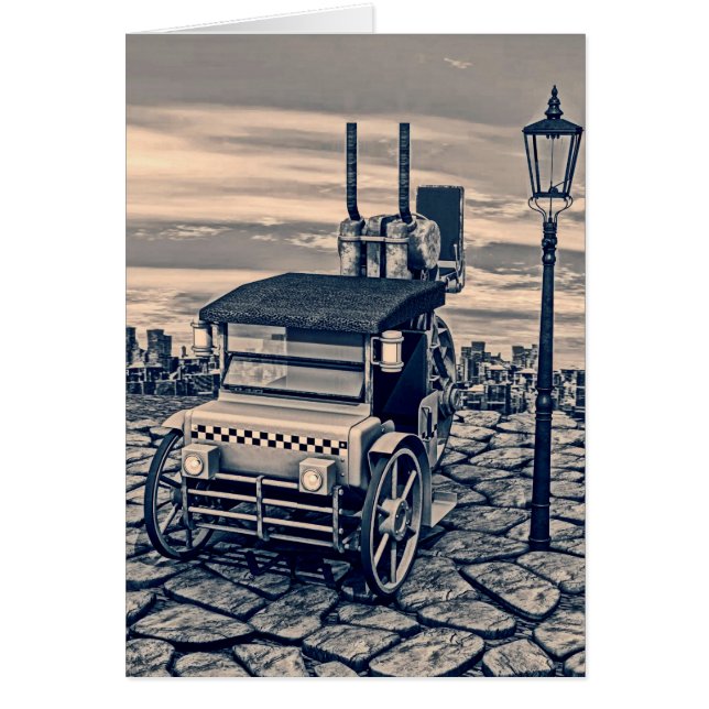 Retro Steam Cab-Taxi Hälsningskort (Framsidan)