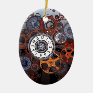 Retro steampunk, delar, växlar och kuggar trycks u julgransprydnad keramik