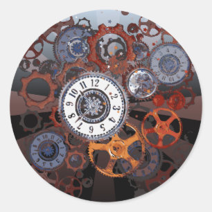 Retro steampunk, delar, växlar och kuggar trycks u runt klistermärke